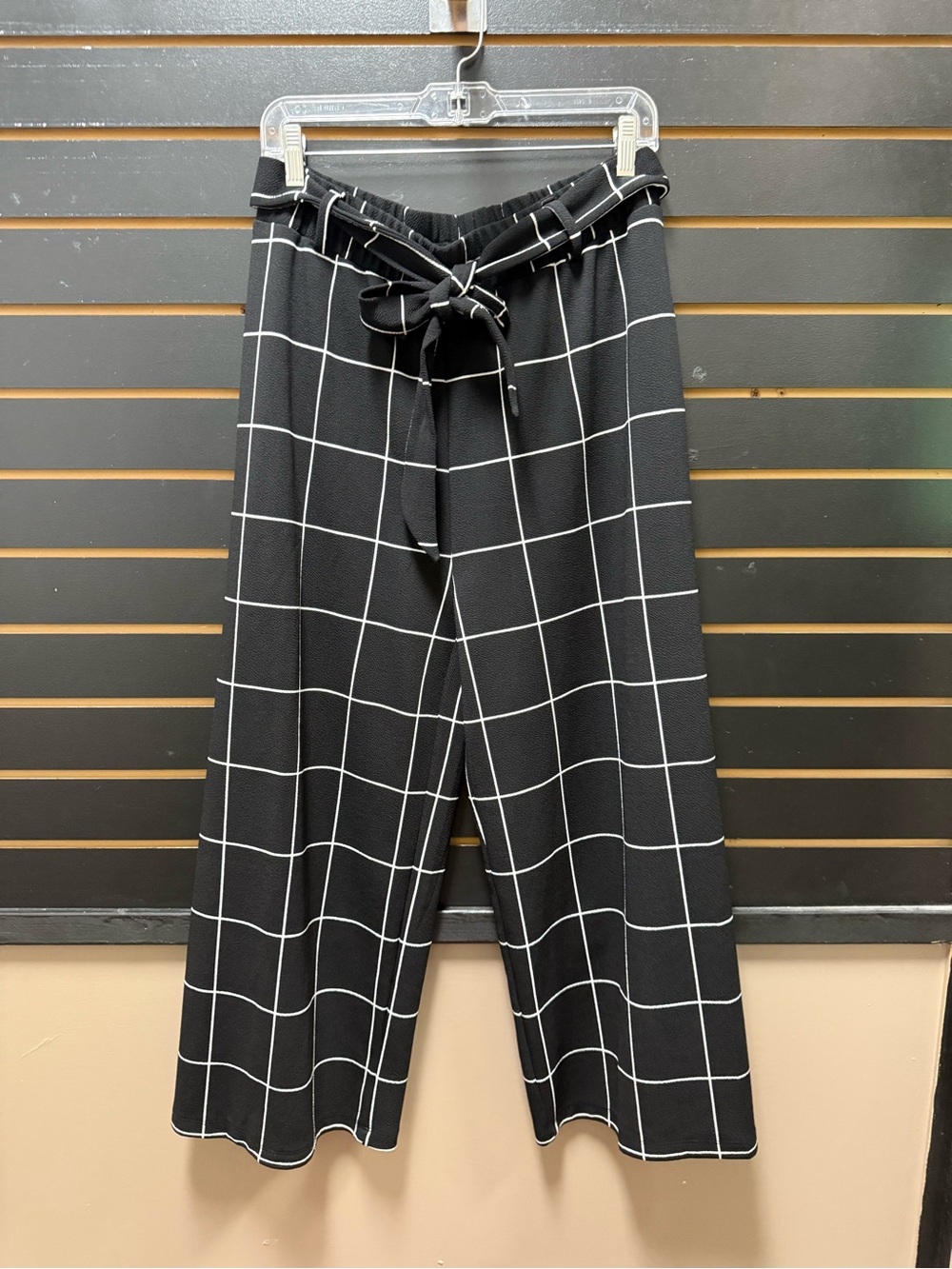 Sweet Rain Black White Windowpane Wide Leg Pull-On Pants L